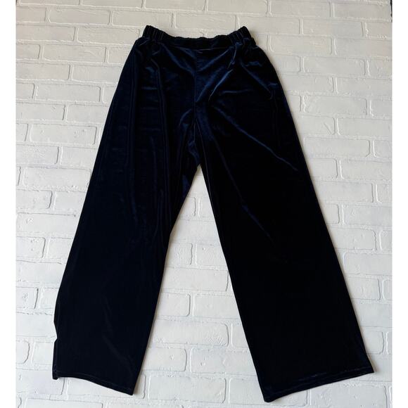Coldwater Creek Women's Dark Navy Blue Velvet Pullon Dress Pants sz L - Picture 1 of 6